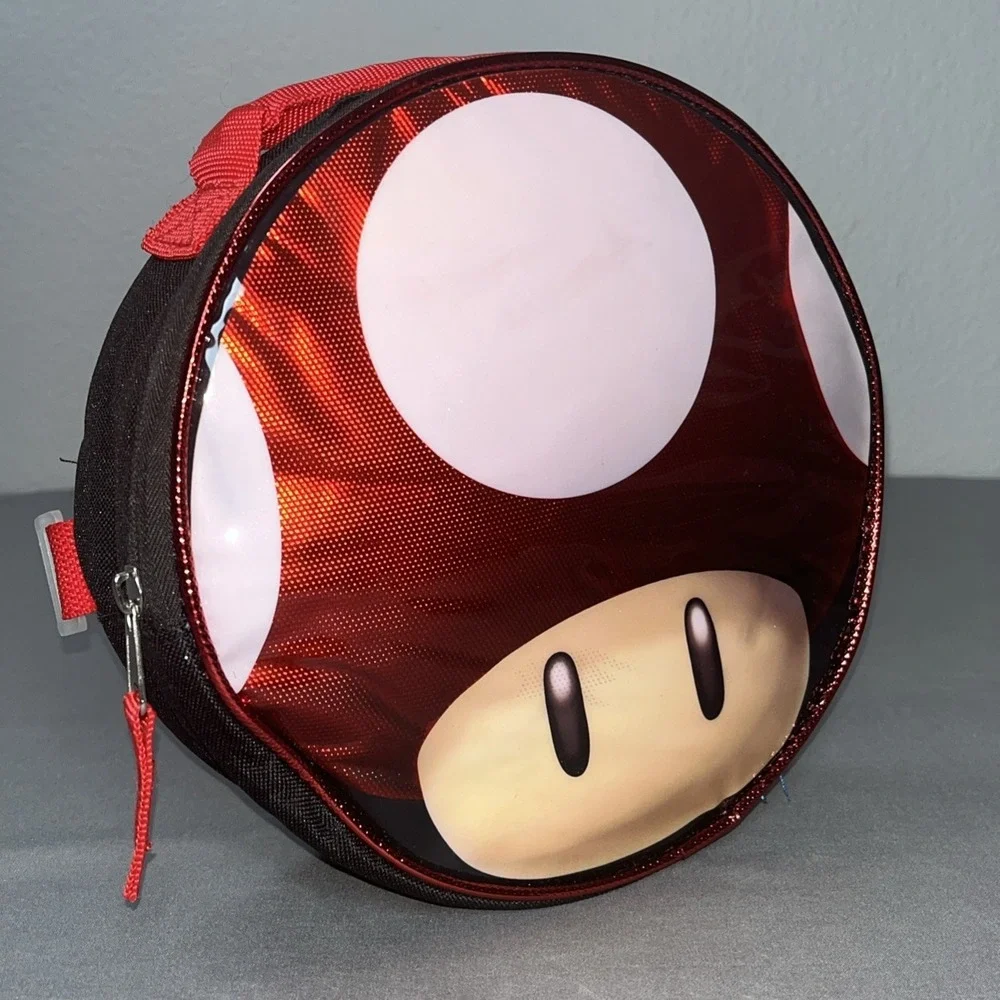 Super Mario Bros Mushroom 9 Inch Insulated Metallic Shimmer Lunch Tote Bag